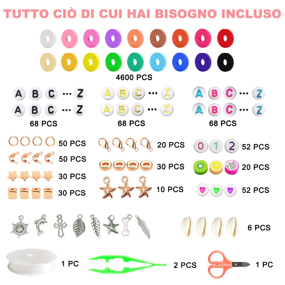 Fournine 5300 Pezzi Perline per Braccialetti, Perline Argilla per Collane, Bigiotteria, Ciondoli per Bambini Adulti, Set Braccialetti Bambina Fai Da Te
