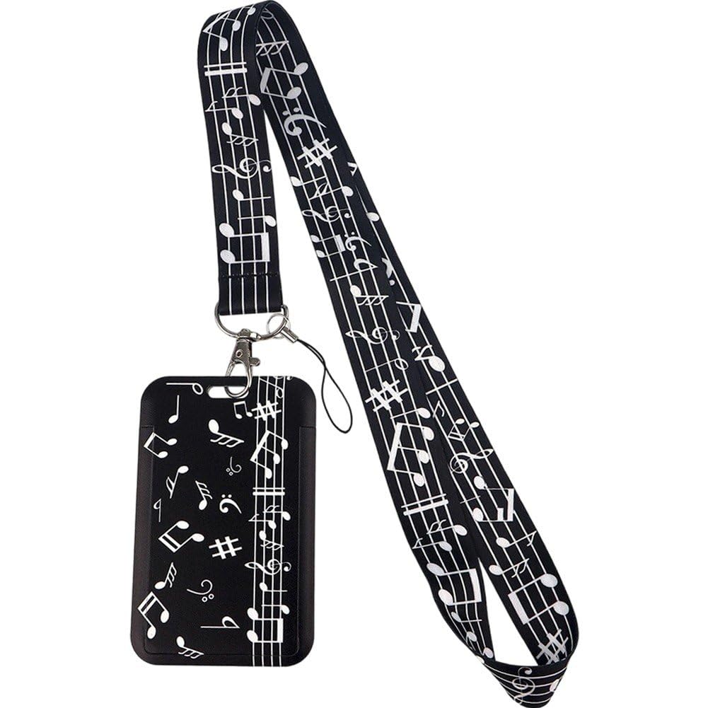 Casiler Musical Note Pattern Lanyard with Vertical Id Credential Holder, Card Protector for Teacher Nurse Office Staff Carry