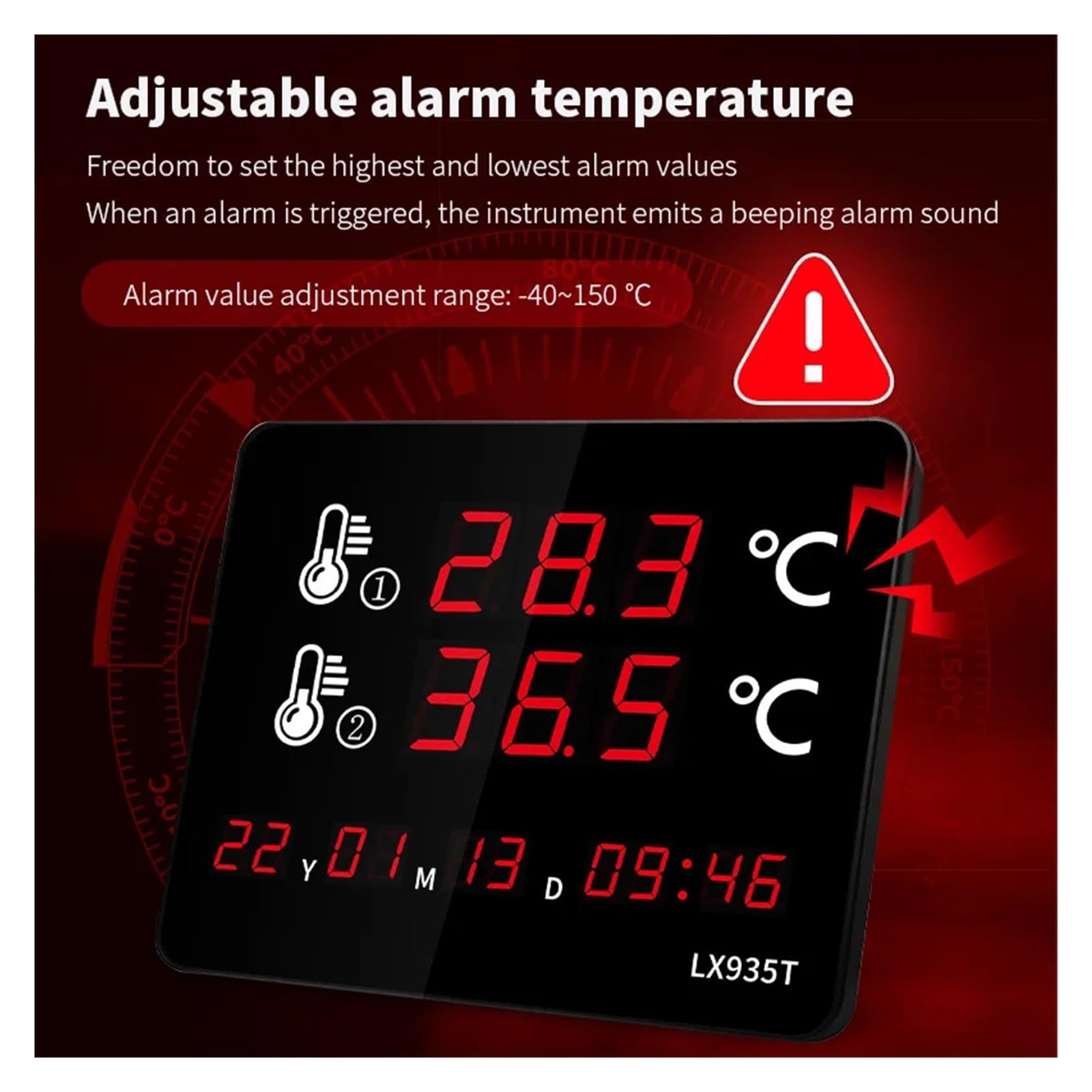 Termómetro Digital de Agua con sonda Dual Impermeable, Lectura rápida for Piscina, Acuario, pecera, Pantalla LED de Tiempo de Montaje en Pared.