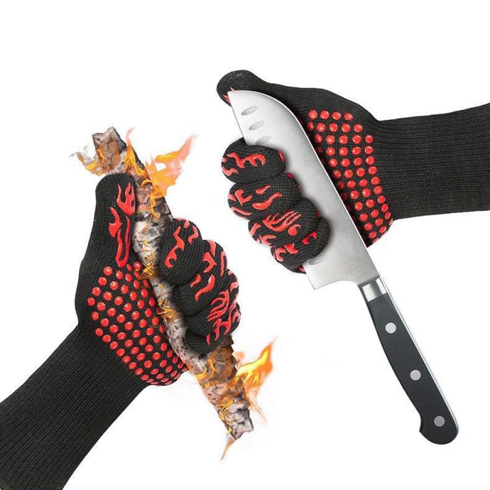 Guantes para Barbacoa Guantes para Horno Resistentes al Calor Ollas de Cocina de Silicona Guantes para Barbacoa Guantes para Horno microondas, un par Negro