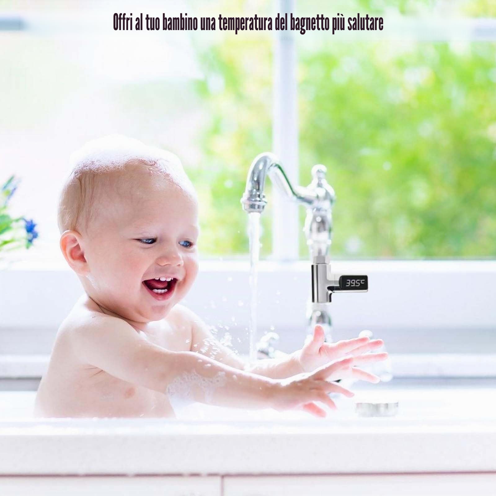 Molbory Termometro da bagno digitale a LED, 5 – 85 ℃, in tempo reale, flusso d'acqua con schermo girevole a 360°, termometro per acqua per bambini, termometro per doccia
