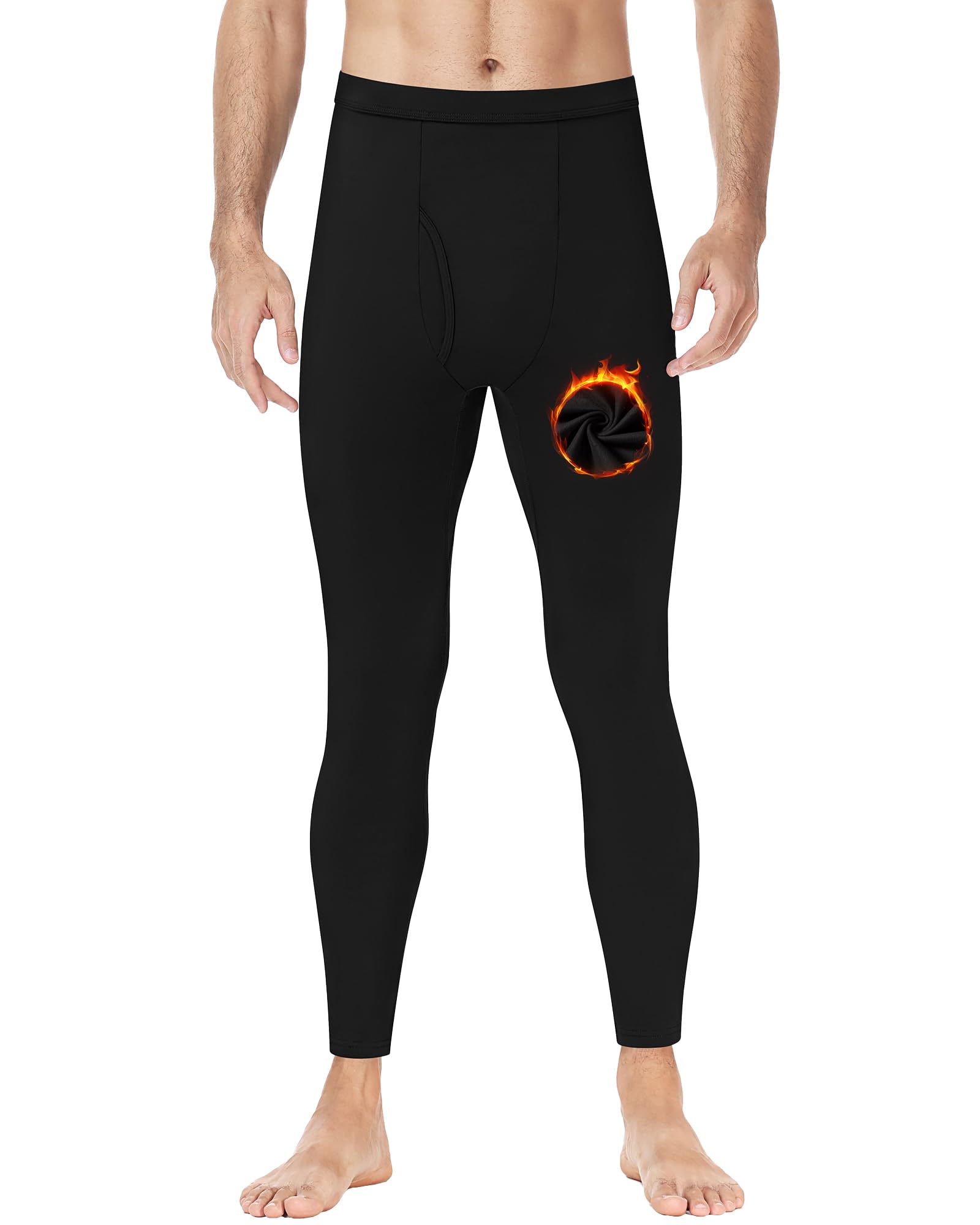 Runhit Thermo Unterhosen Herren Lange, Thermohose Männer mit Eingriff und Weicher Fleece-Innenseite, Thermo Leggings als Thermounterwäsche Skiunterwäsche Funktionsunterwäsche für Winter Outdoor