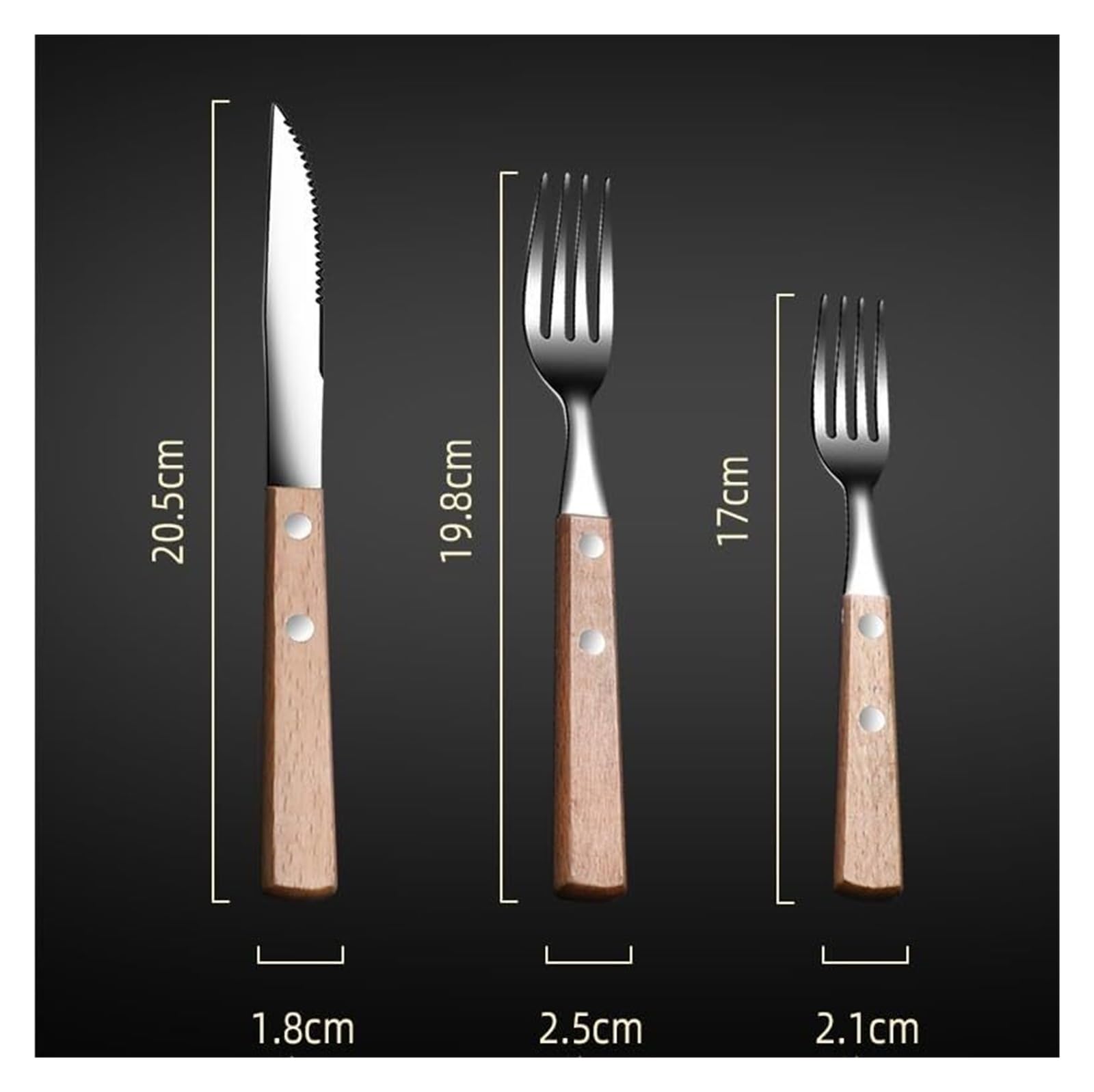Posate in acciaio inox, set di piatti, posate in argento, 5/20/30/40 pezzi, stoviglie in acciaio inox 304 con manico in legno massello(1Set 5Pcs)