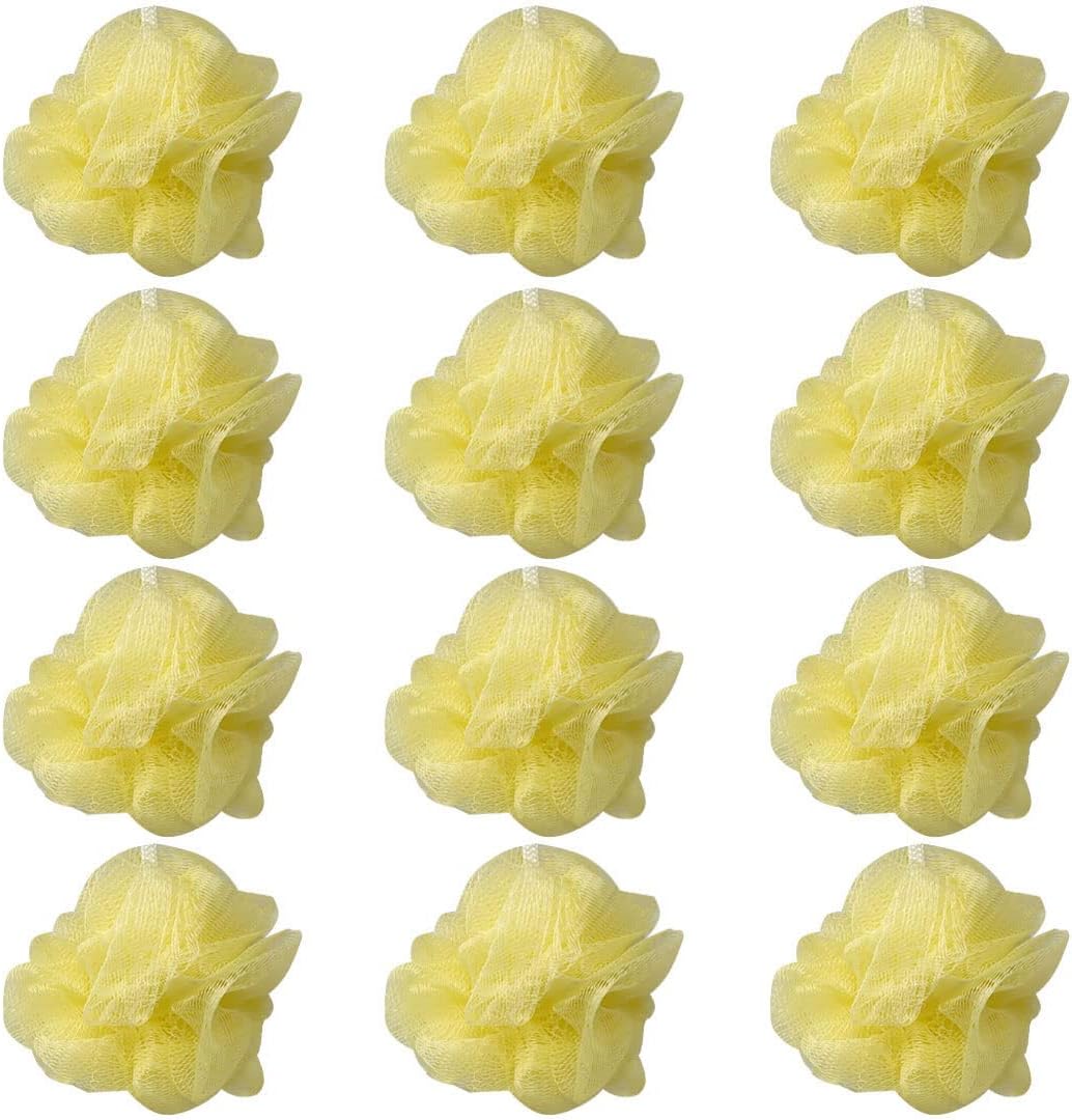 12 Yellow Bath or Shower Sponge Loofahs Pouf Mesh Wholesale Bulk Lot