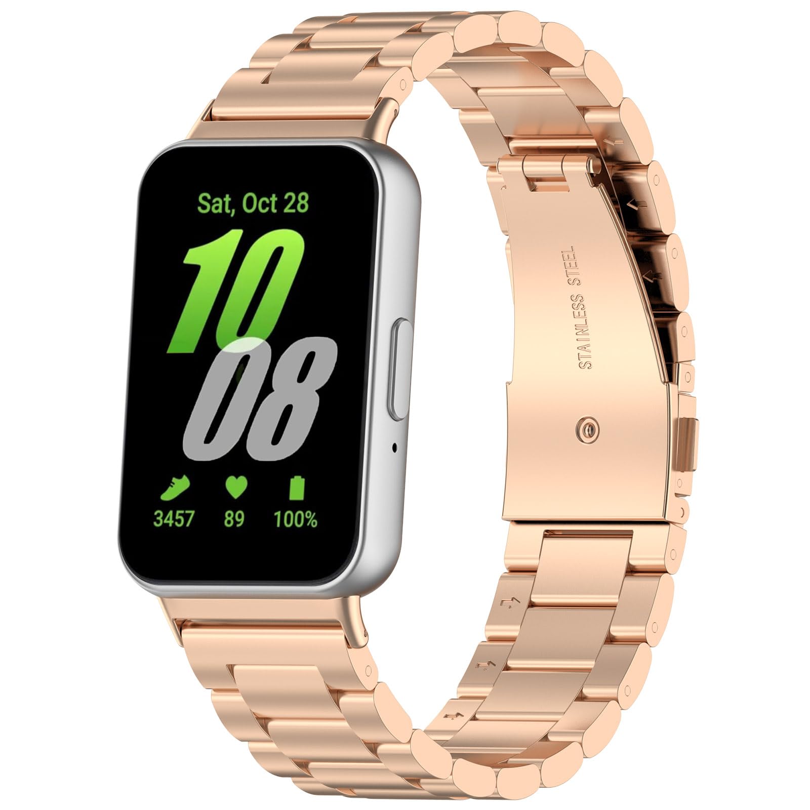 DKEnjoy Stainless Steel Replacement Wristband Accessory Wristband Watch Strap Compatible for Samsung Galaxy Fit 3 SM-R390 Bands (Rose Gold)