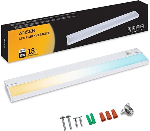 Ansen Iluminación LED empotrada bajo gabinete, 18 pulgadas 15W luz LED para cocina/closet, 998.4lm, CRI>92, R9>90, regulable, 3 temperaturas de