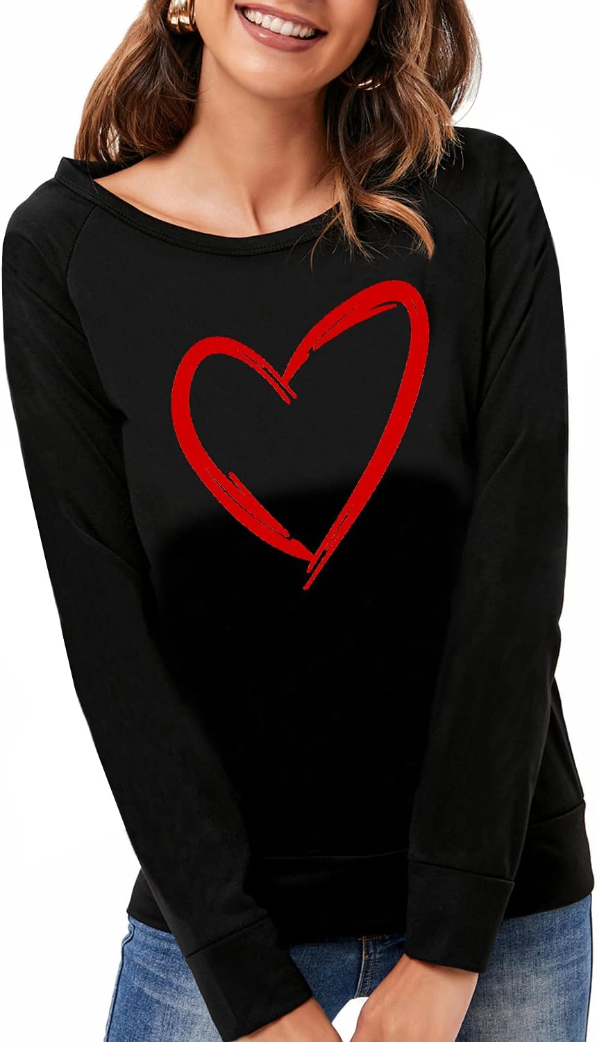 DDSOL Women Valentines Shirts Round Neck Long Sleeve Casual Heart T Shirt Hugs and Kisses Rainbow Love Sweatshirt
