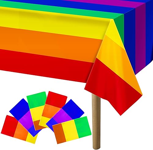 Paquete de 6 manteles rectangulares de plástico impermeables de 107 x 54 pulgadas, para fiestas de cumpleaños, mes del orgullo, fiestas temáticas