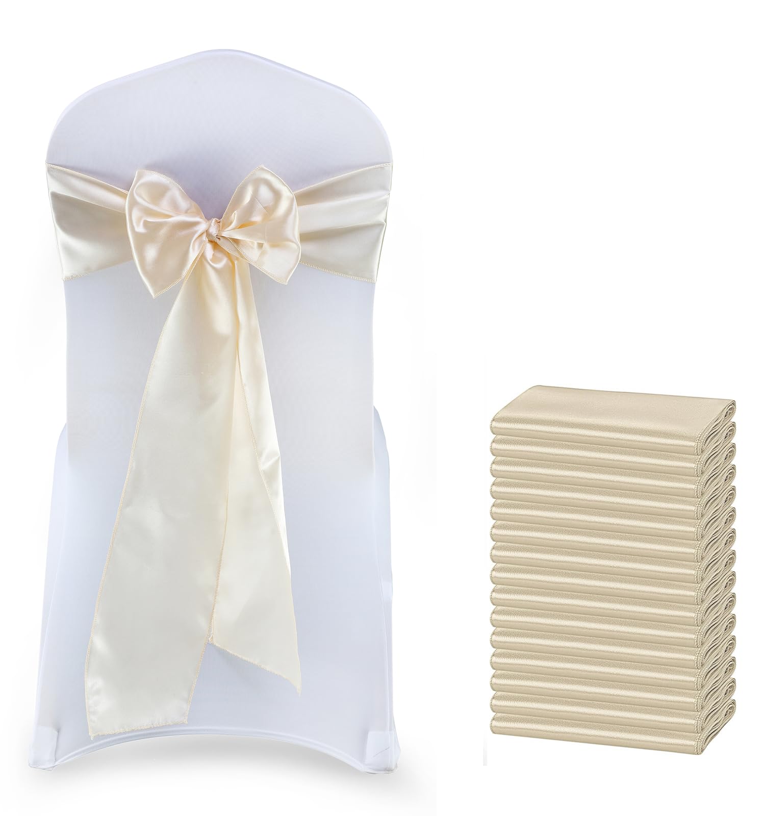 VDS Pack of 200 Satin Chair Sashes for Weddings & Events Décor | Soft Shiny Sateen Dining Chair Bows for Banquet, Party, Reception | Reusable Decorative Sash for Folding & Chiavari Chairs - Cream — image 1