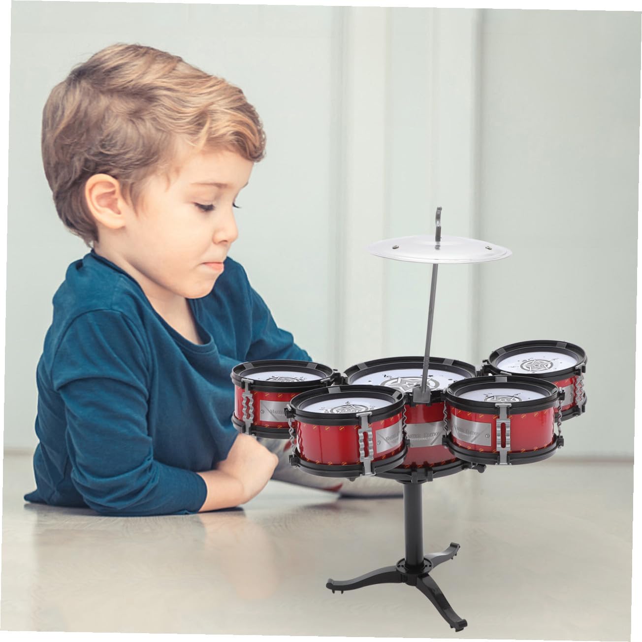 Yardwe Mini Percussion Set con Tamburi Rosso per Educazione Musicale Infantile Strumento a Percussione Sicuro e Durevole per Ragazzi