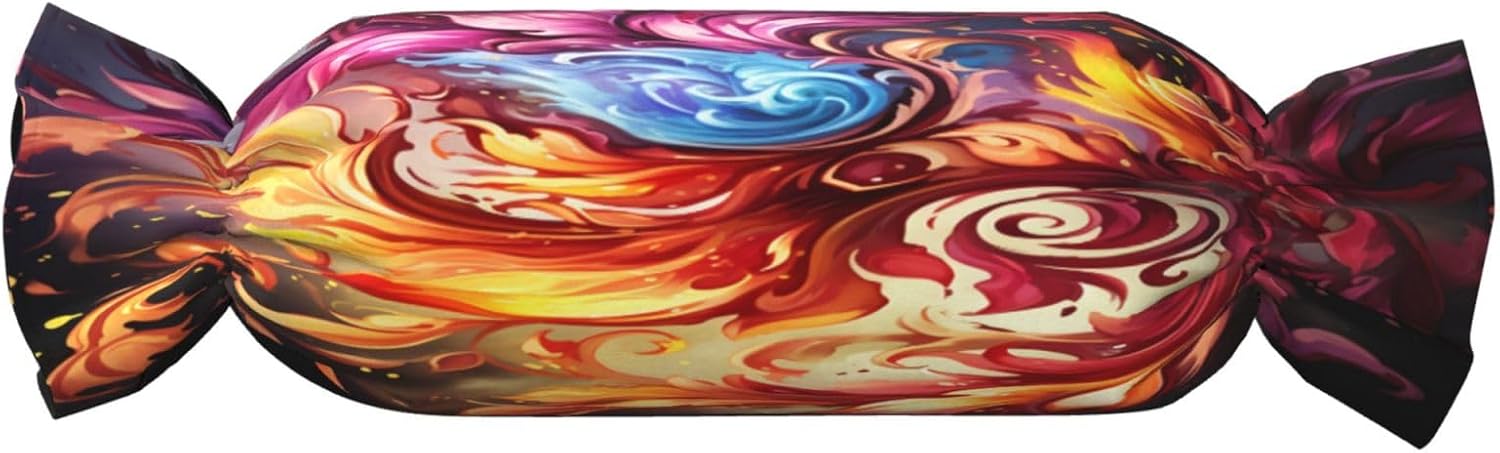 Colorful Mysterious Flame Cylindrical Pillow-Premium Bed Pillows, Side Sleeper Neck Support, Decorative Candy Design, Soft and Durable