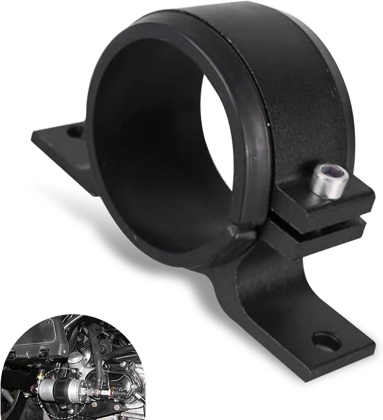 60mm Fuel Filter Mounting Bracket, Aluminum Alloy Fuel Pump Clamp Holder, Universal Oil/Gas Pump Holder for Most Cars SUVs (Black)