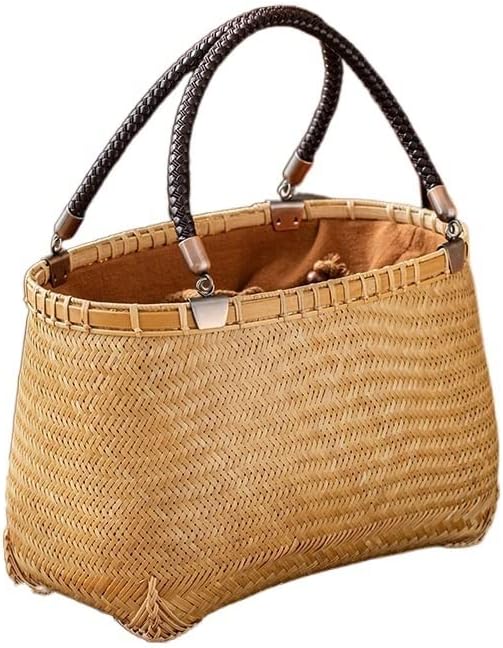 YSJX kitchen&bedroom Storage Accessories 1 Pack Handmade Bamboo Woven Bag Chinese Vintage Bamboo Basket Tea Art Tea Set Storage Bag Women's Handbag (Color : A)