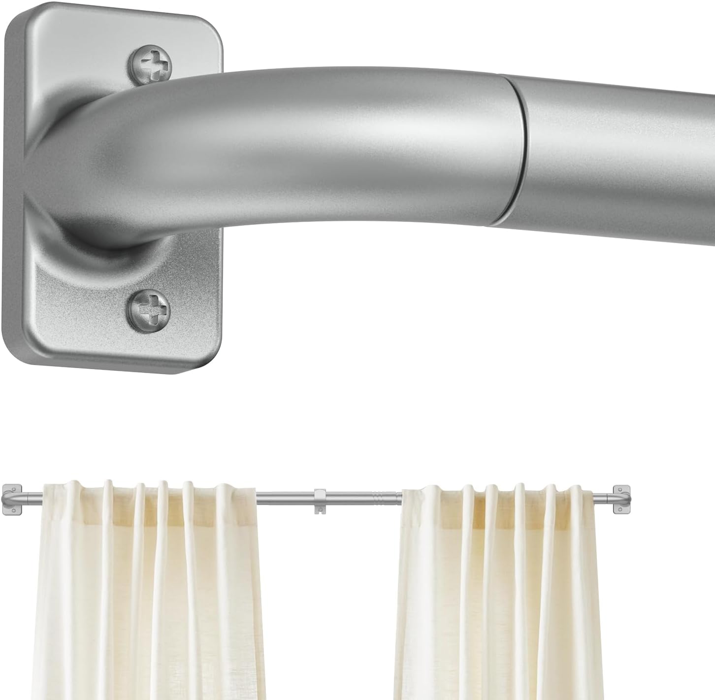 GXOACKJ Silver Curtain Rods for Windows 28 to 48, 1 inch Adjustable Heavy Duty Curtain Rods, Blackout Wrap Around for Bedroom, Kitchen and Outdoor Patio