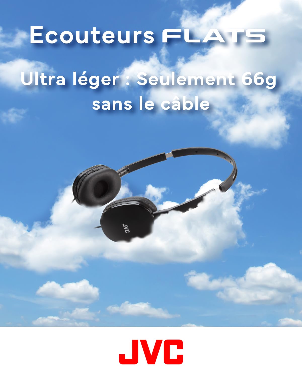JVC HA-S160M-B - Flats składane i kompaktowe słuchawki w błyszczącym modnym kolorze, z włącznikiem/wyłącznikiem mikrofonu, idealne do telepracy i seminariów online (czarne)