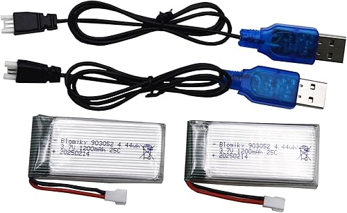 Miniatura 4 de Blomiky Paquete de 2 baterías de 3.7 V 1S 1200 mAh Li-PO MX2.0 Plug 25C y 2 cables de cargador para Syma X5SW X5SC RC Quadcopter Helicóptero Drone