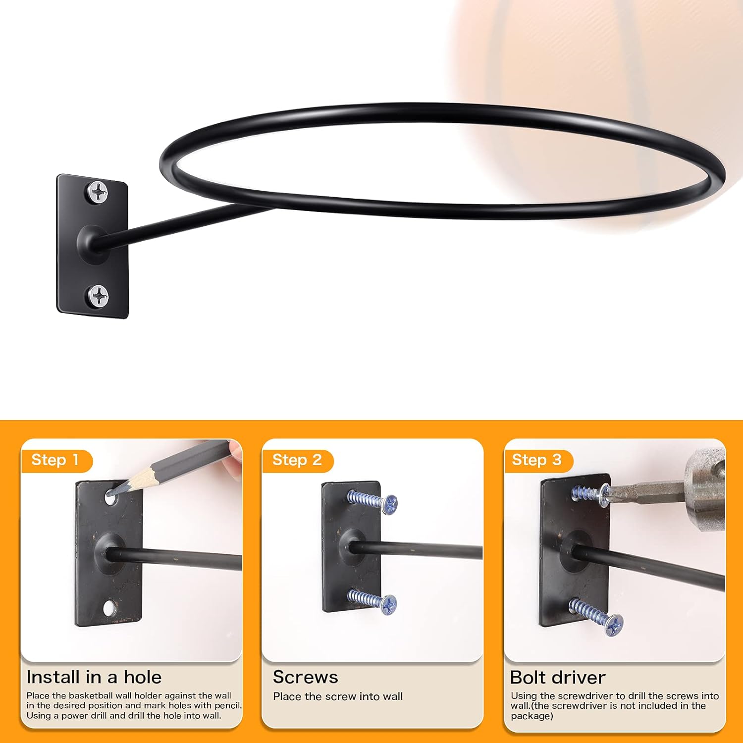 Threan Mounted Ball Wall Storage Display Ball Storage Universal Ball Rack Metal Ball Holder Black Ball Rack Holder for Basketball Football Volleyball Soccer Storage Display (6) : Sports & Outdoors