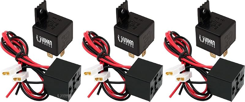 Relé de buzina Vixen Horns 4 pinos 30 A/12 V com plugue pré-cabeado – Kit com 3 relés e 3 plugues VXK7801-3