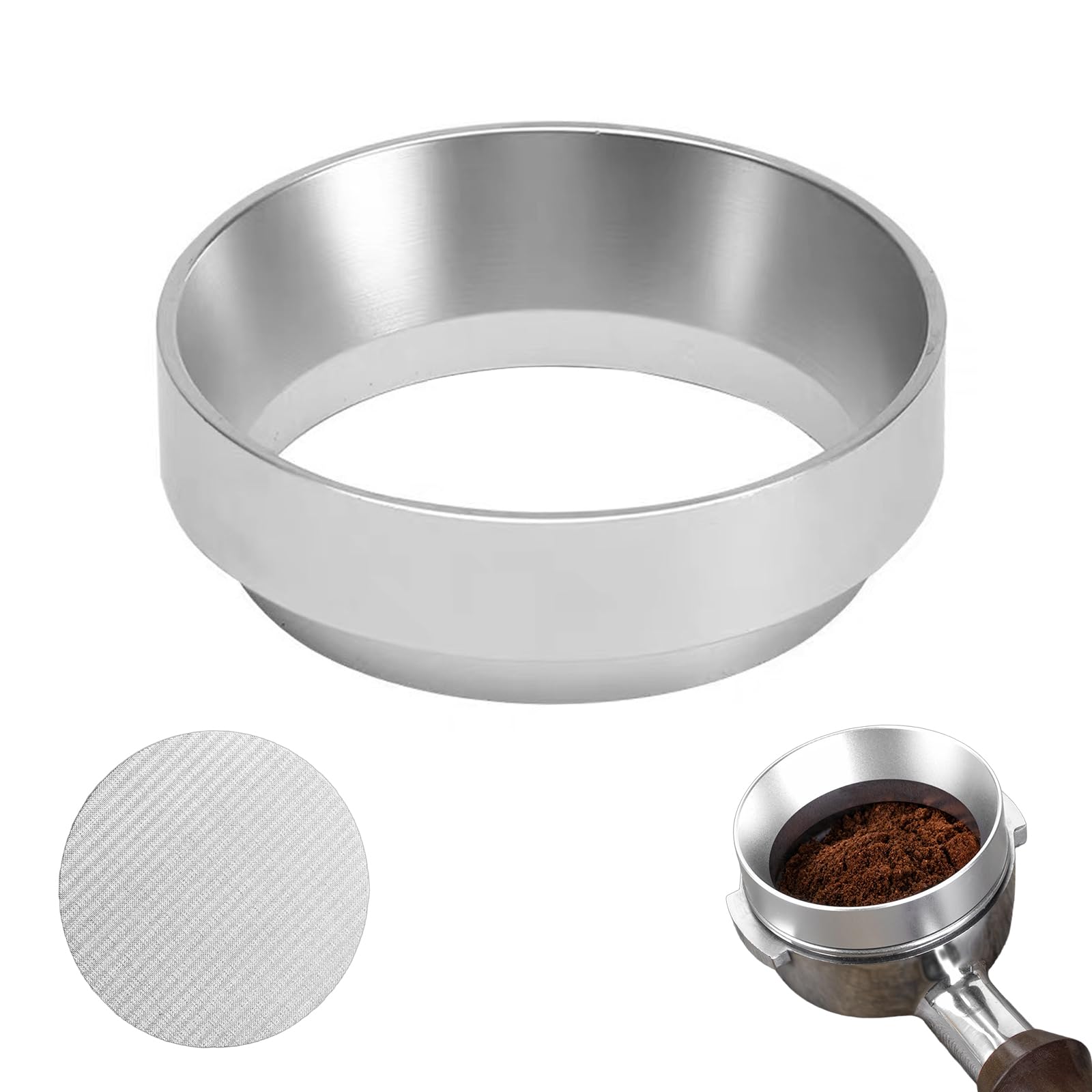 Ideal Swan Pierścień dozujący do kawy 58 mm z zestawem 58,5 mm Puck Screen, magnetyczny uchwyt sitkowy do espresso lejek