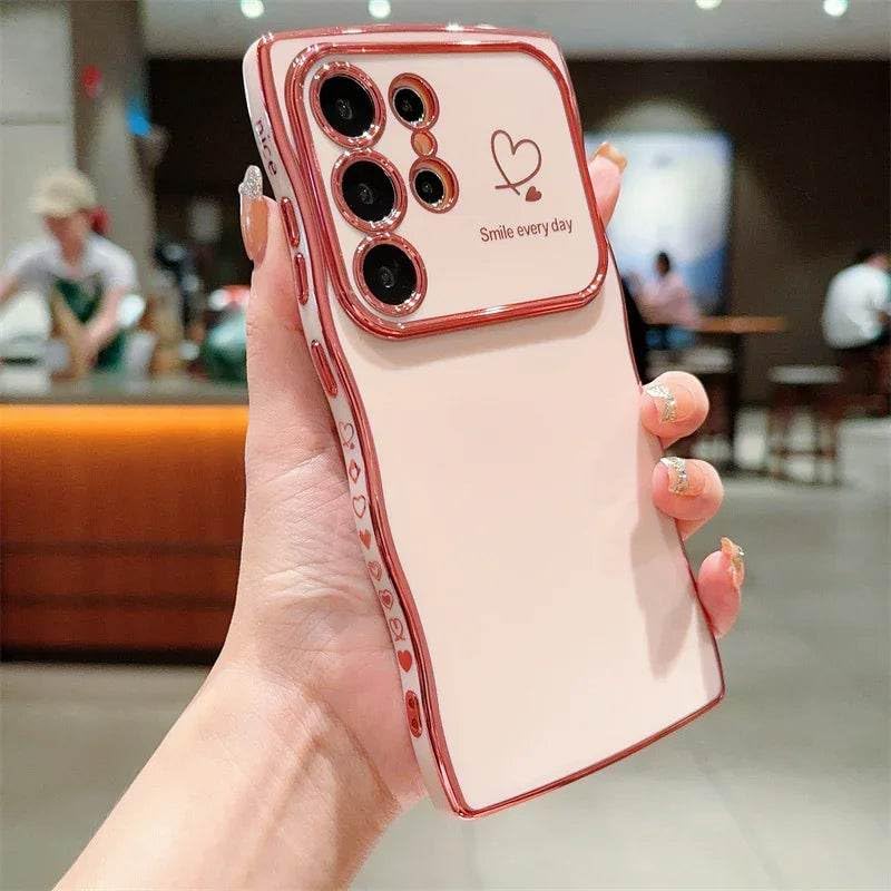 Image of Peeperly Back Cover Case for Samsung Galaxy S23 Ultra Scratch Resistant Anti-Slip TPU Shockproof Protective Durable Wave Plating Love Heart Case for Girls & Women(Light Purple)