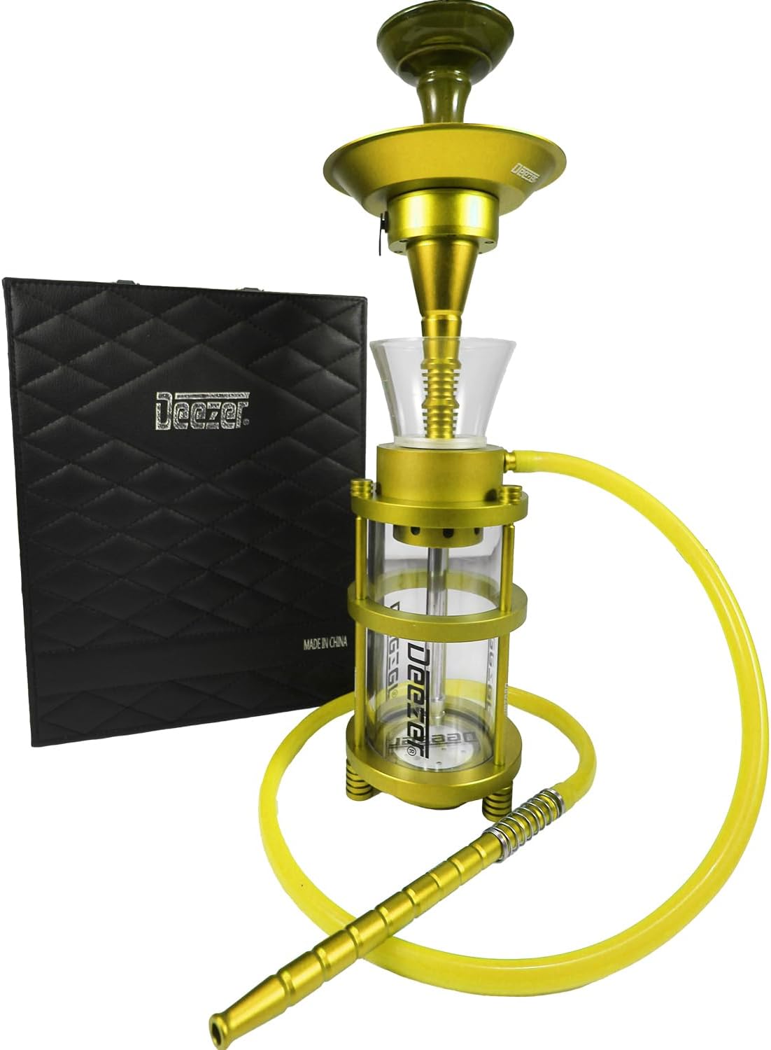 Deezer Elite Glass Hookah - Luxurious Shisha Experience, Premium Crystal Vase, Ultra-Smooth Draw System, Complete with LEDs, Porcelain Bowl & Tongs by Deezer - General With Ice Tray (Red)