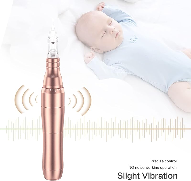 TATELF Professzionális Sminktetoválógép Szett - Rózsaszín Rotációs Készülék 20 Tűpatronnal Digitális Tápegységgel Szemöldök, Szemhéj és Ajak