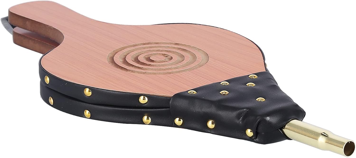 Wood Fireplace Bellows | Large Wind Blower with Cast Nozzle & Hanging Strap | Camping/BBQ/Fire Starting Tool | Solid Wood Construction, 45.5cm Size