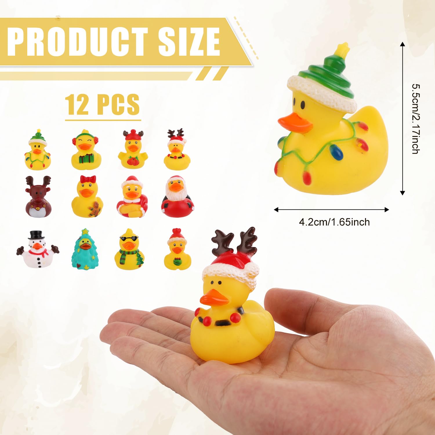 12 Assorted Little Christmas Ducks - Mini Rubber Duck Set for Xmas Holiday Celebrations & Party Supplies - Image 2