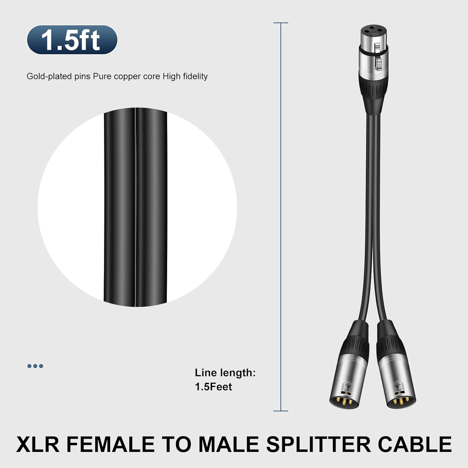 Kumiho XLR Splitter Cable Y Splitter Cable 2 Male to 1 Female, XLR Y Cable 1 Female 2 Male Balanced Microphone Splitter Cord Audio Adaptor 1.5Ft
