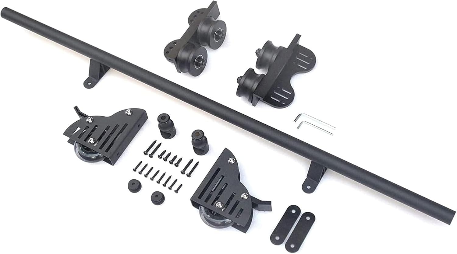 Adjustable Library Ladder Hardware Kit Retractable Rolling Track Bracket with Top Roller Pulley 3.3FT to 26.2FT Wall Mount with Floor Wheels & Brake (No Ladder Included)