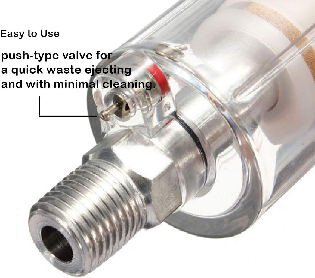 beduan Water Oil Separator Filter, 1/4" NPT Male and Female Thread Spray Gun Filters Air Line Compressor Fitting (Pack of 2)
