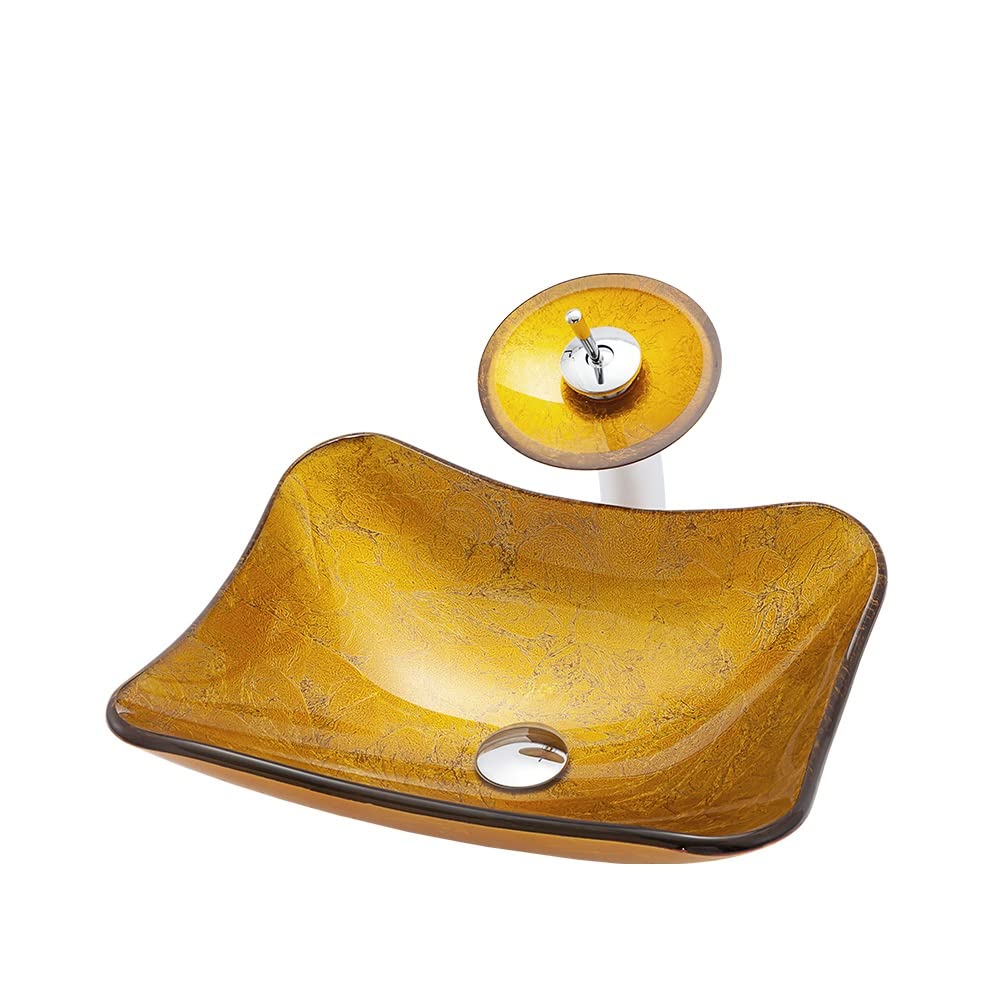SBCGFY Vessel Sinks, Drain Sink Bathroom Sink Tempered Glass Bathroom Sink Hotel Modern Vanity Sink Art Glassware Sink With Faucet Combo Farmhouse Sink