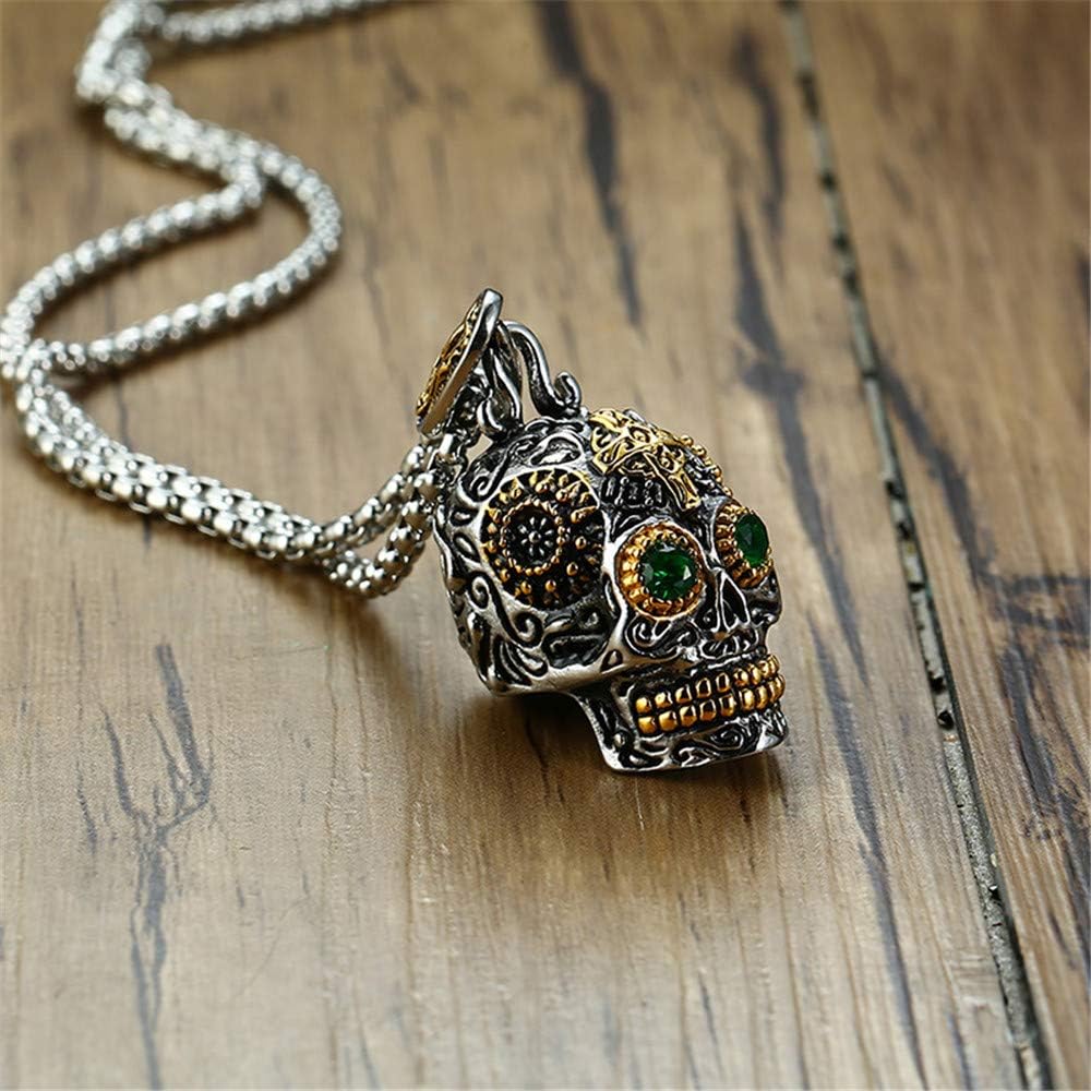 Stainless Steel Sugar Skull Pendant Necklace Gothic Skeleton Pendants for Men with 24inch Chain - Image 4