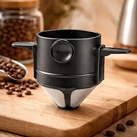 Filtro de Café Premium Portátil Dobrável Reutilizável em Aço Inoxidável Gotejador Compacto para Viagem Camping e Escritório