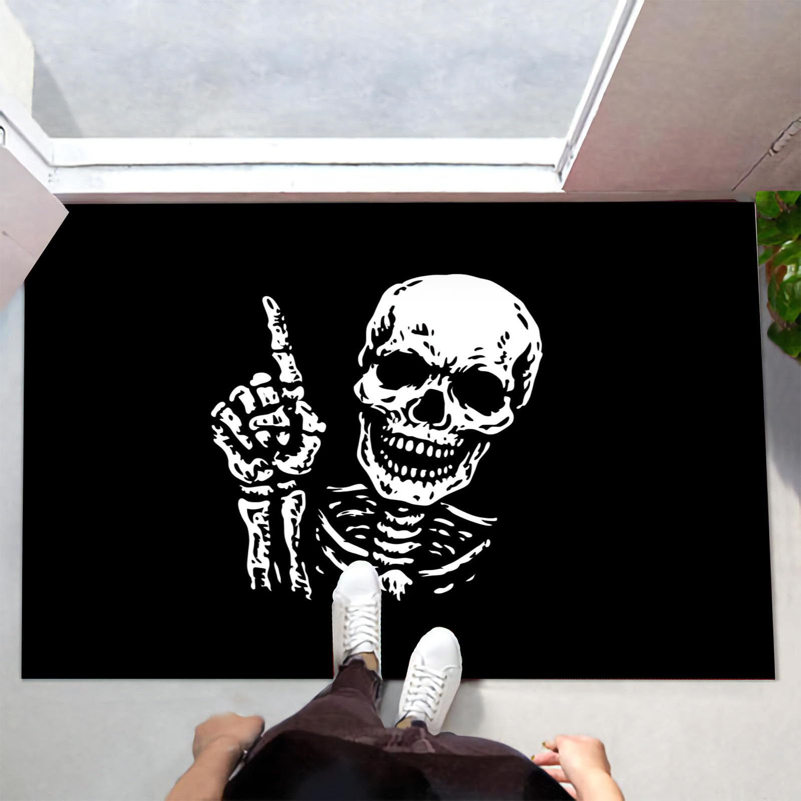 Felpudo exterior de cráneo gótico de 40x60cm, una alfombra antideslizante ideal para tu entrada
