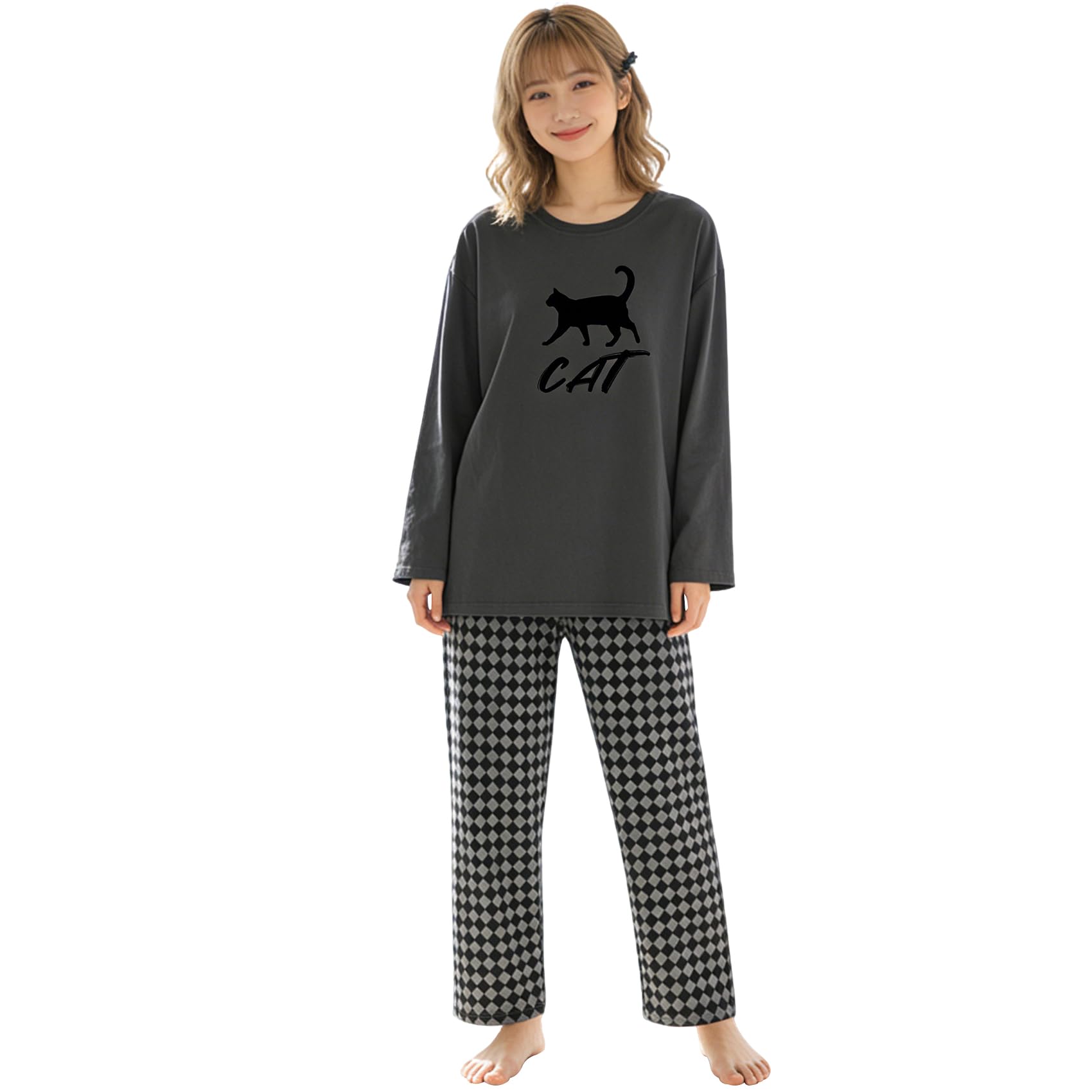 Women's Pajamas, Long Sleeve, Thin, Room Wear, Spring, Summer, Autumn, Round Neck, Loungewear, Top and Bottom Set, No Buttons, Comfortable, Breathable, Loose