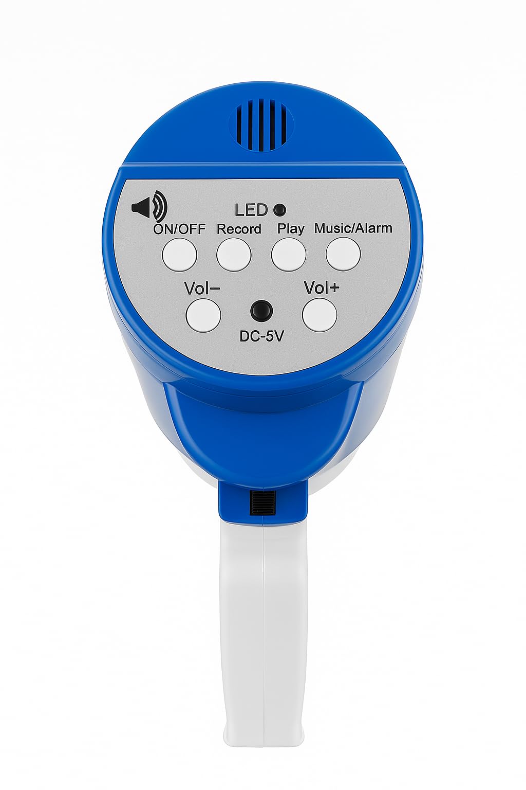 Megáfono portátil 40 W recargable con sirena, grabadora, LED y USB – Alcance 800 m – Modelo 26 A – Blanco/Azul