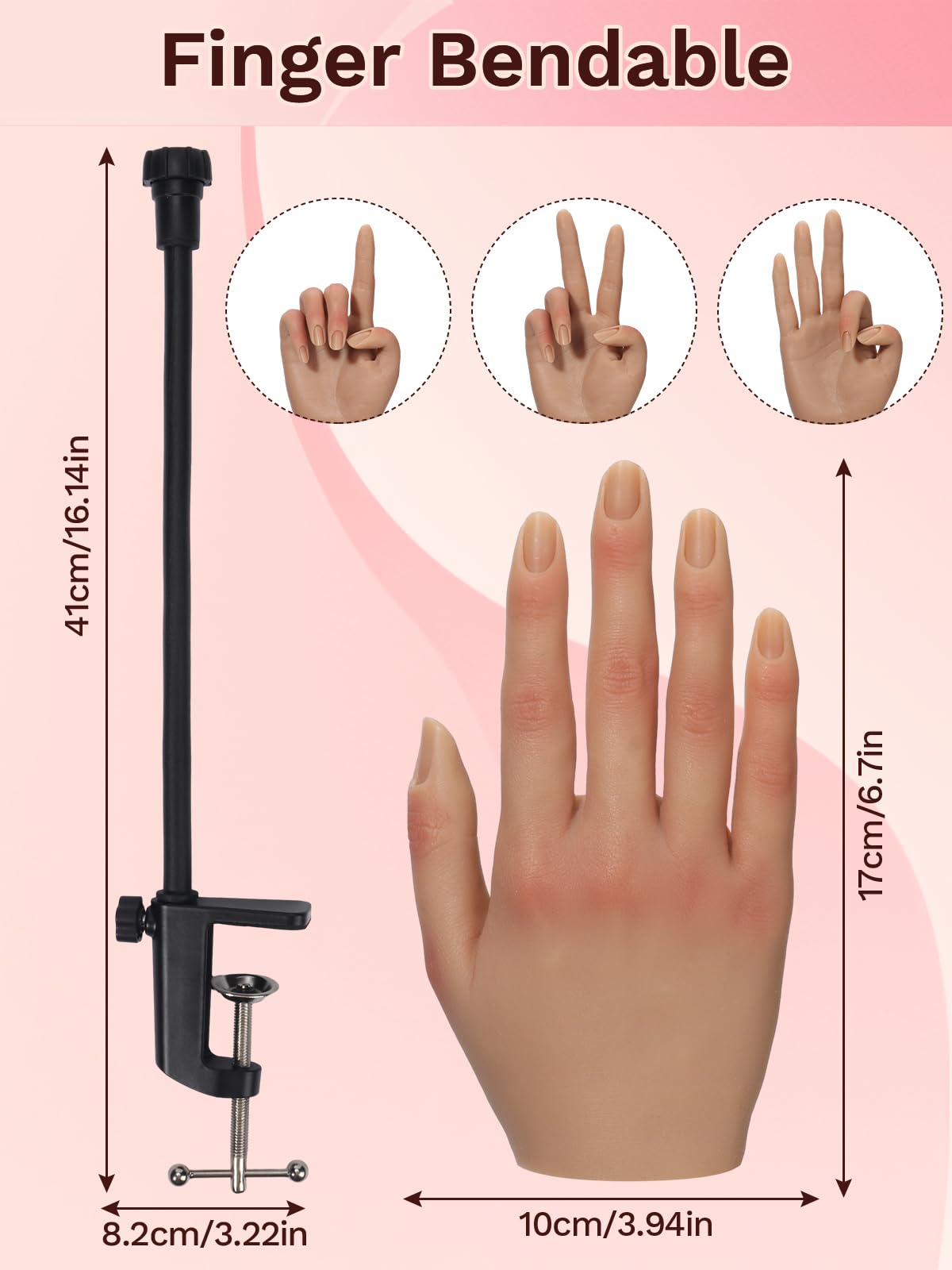 Silicona Mano para Practicar Uñas: Flexible Mano de Práctica con 240 Piezas 3XL de Uñas para Practicar Uñas para Principiantes Salón Casa - Natural