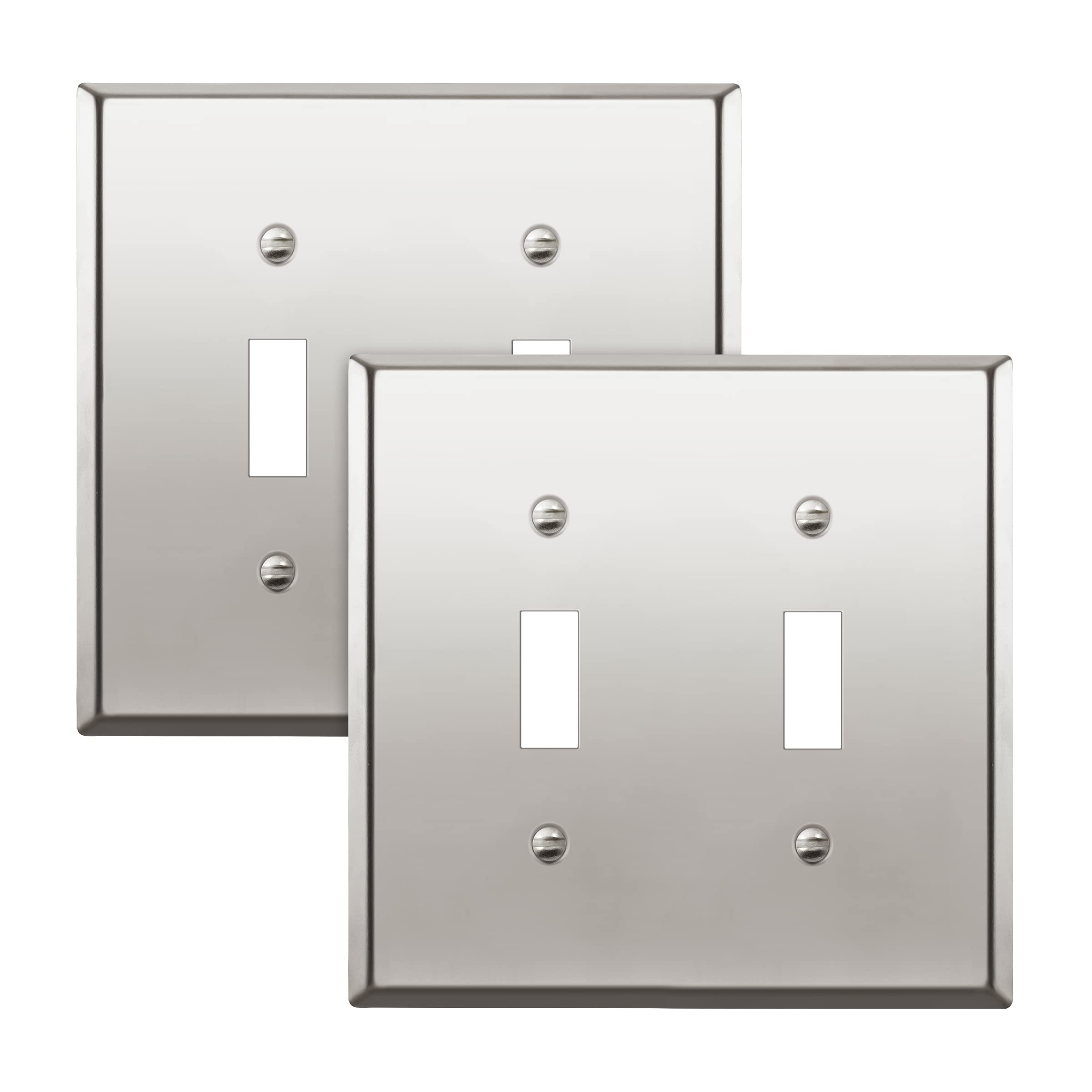ENERLITES Double Toggle Light Switch Metal Cover, Stainless Steel 201 Wall Plate, Corrosion Resistant, Standard Size 2-Gang 4.50" x 4.57", 7712-PC-