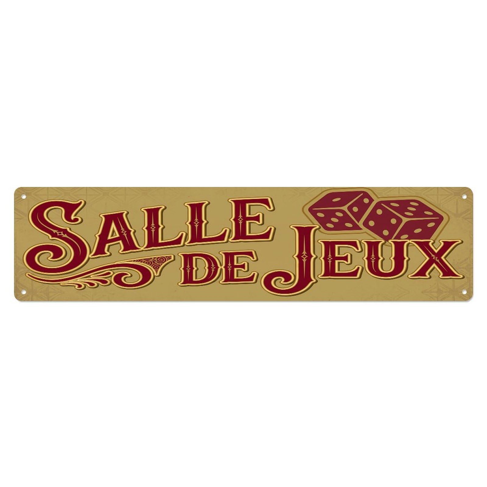 Vintage Salle De Jeux Text Dice Metal Tin Sign