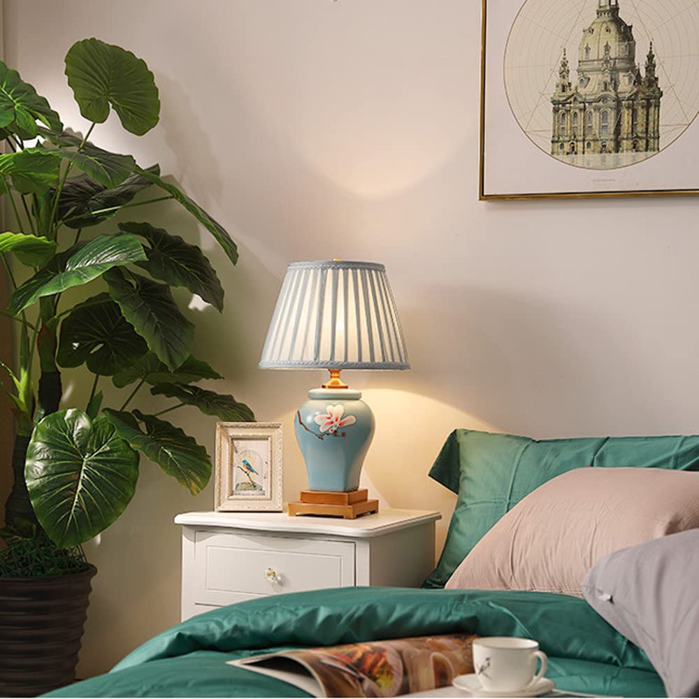 Lampada da tavolo in ceramica con orchidea dipinta Lampada da comodino tradizionale cinese Lampada da comodino in ceramica smaltata blu Lampada da tavolo per ufficio soggiorno Decorazione