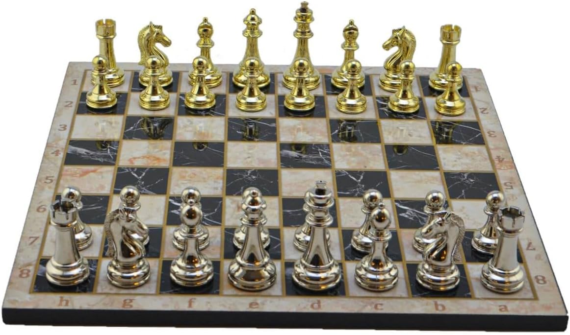 Classic Metal Chess Set for Adults Figures,Handmade Pieces and Different Design Wooden Chess Board King 2.75 inc (Bej)