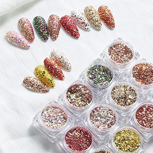 6 Box Nail Mermaid Glitter Flakes Sparkly 3D Hexagon Colorful Sequins Spangles Polish Manicure Nails Art Decorations Sequins Mirror Powder Paillette Foils Sticker