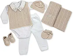 Kit Saida Maternidade Menino Completa Tricot 7 Peças Bege Dunas