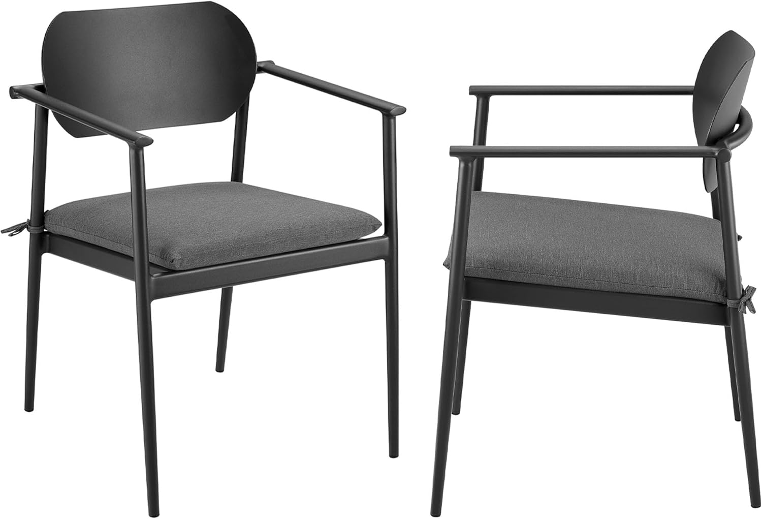 Modway Aeris 7-Piece Outdoor Patio Dining Set in Charcoal – 91 Inch Rectangular Aluminum Dining Table with Slatted Faux Wood Top and Outdoor Chairs - Patio Dining Set for 6