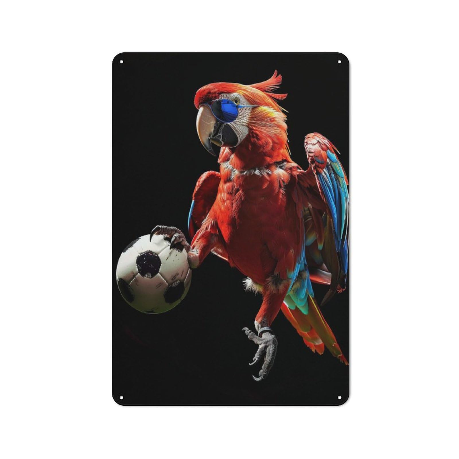 Junmoney Parrot With Soccer Ball Tin Wall Plaque 30X20cm With For Workshop Wall, Suited To Makers And Diy Enthusiasts
