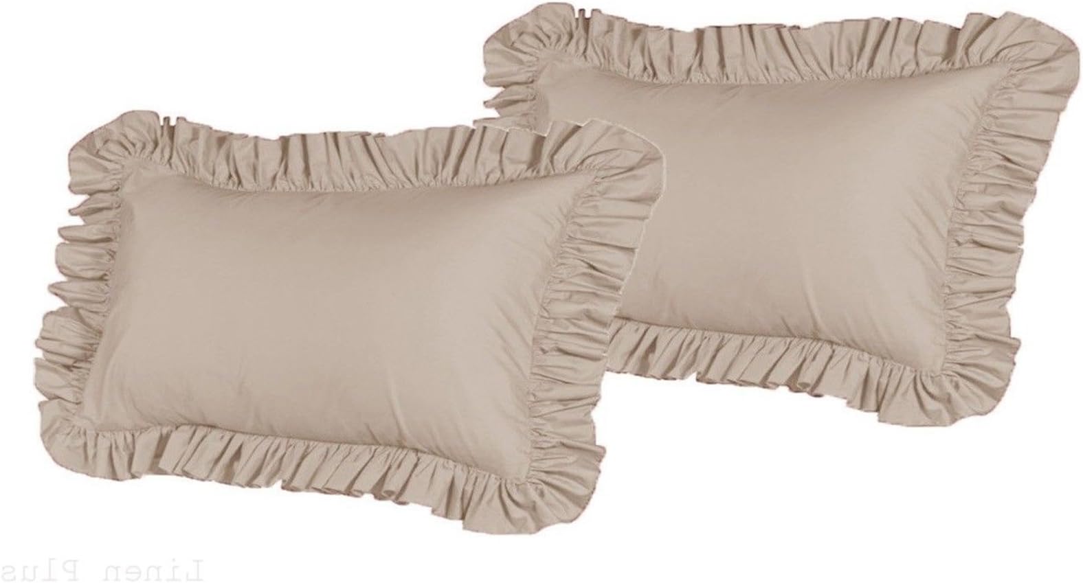 2 Piece King Size Ruffled Shams Solid Beige Cover Case Decorative Pillow