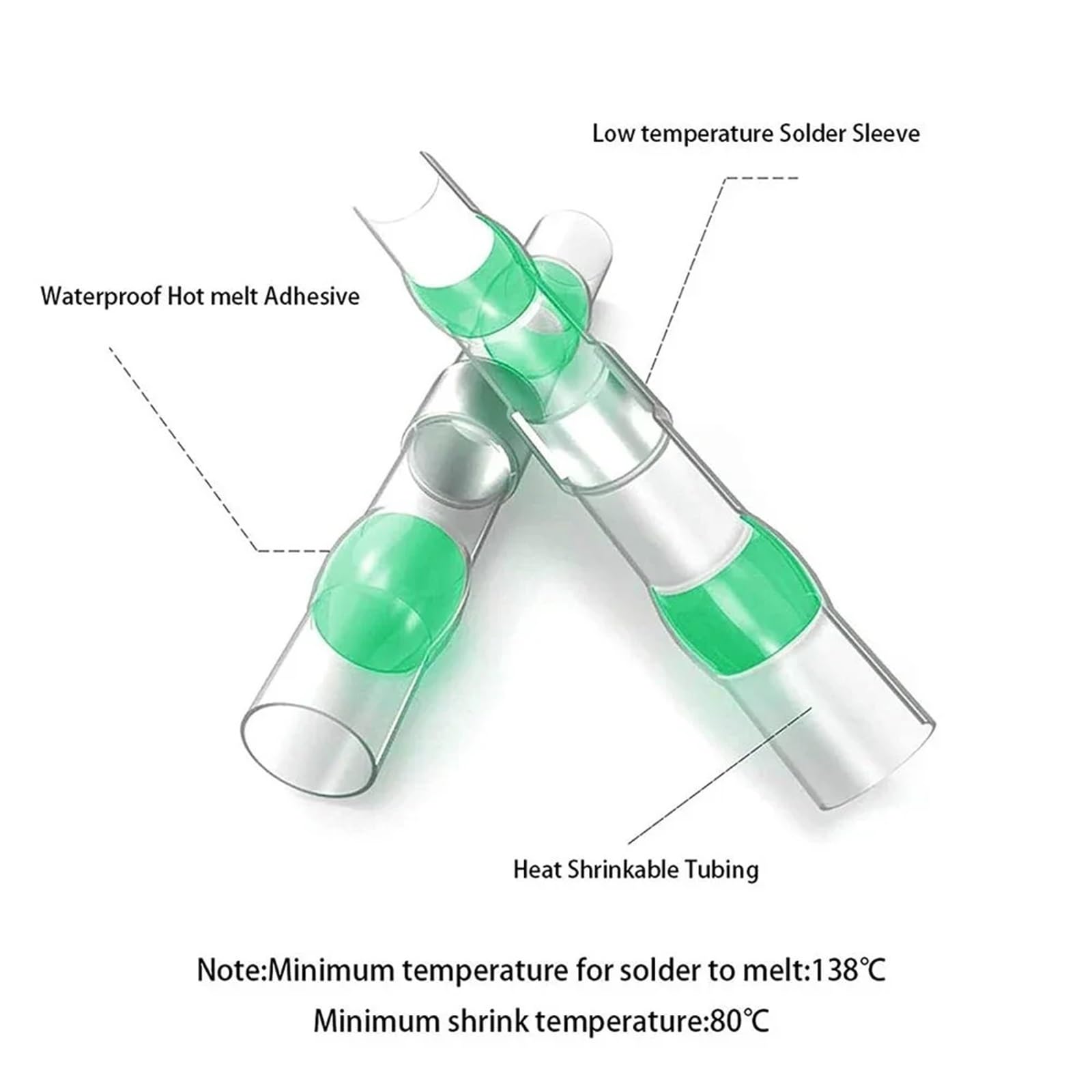 100/1000 conectores de cable con sellado de soldadura verde, terminales de empalme de cable con aislamiento termorretráctil impermeables. para vehículos de motor, embarcaciones(500pcs)