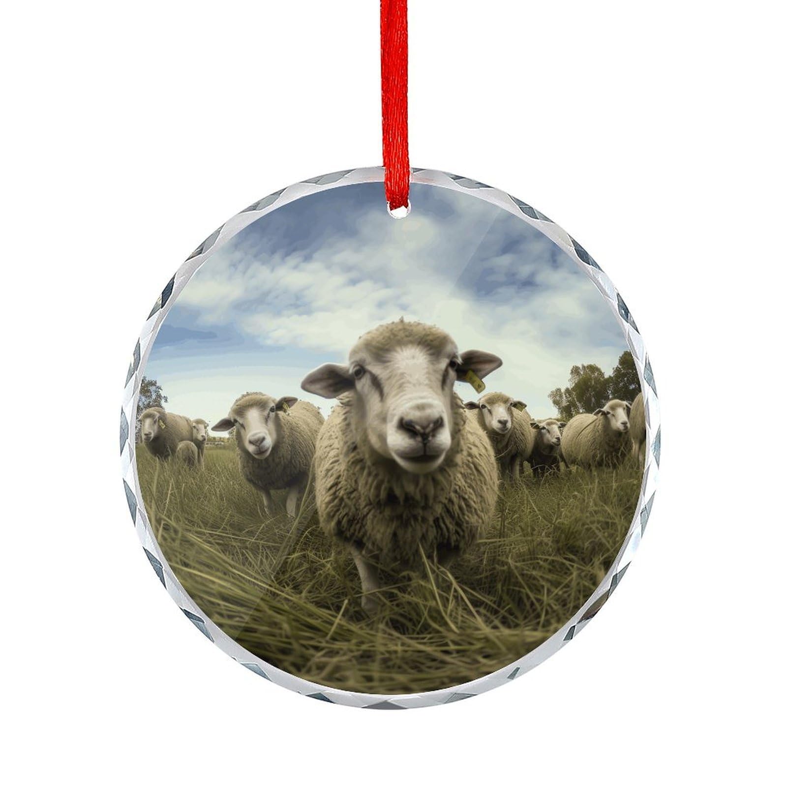Fodpand Women's Style Flock Of Sheep Round Glass Ornament Keepsake Gift Exchange Ideas Car Decor,Christmas Ornaments For Tree Window Garden Ornaments