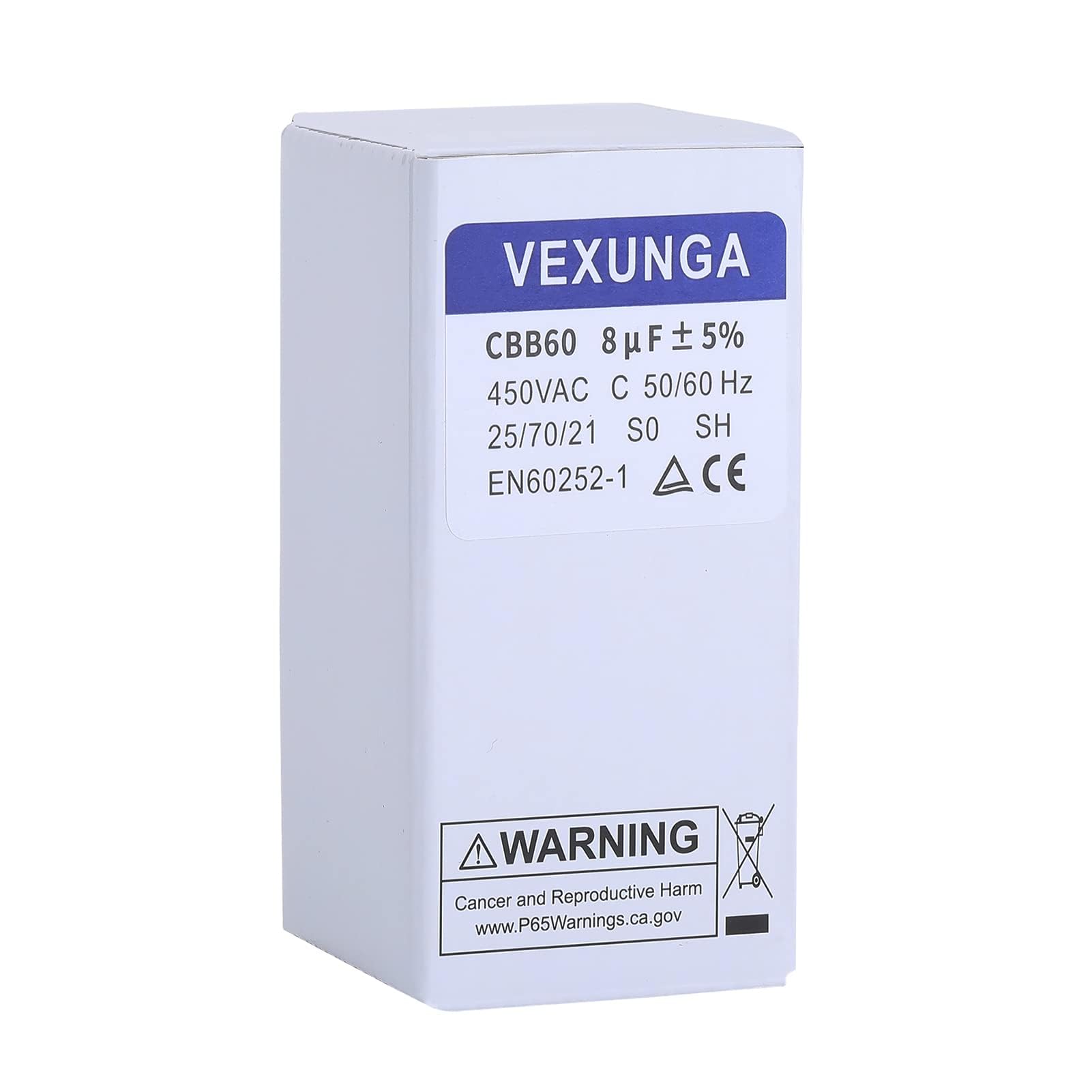 VEXUNGA CBB60 Condensatore Avviamento Motore 8uF 450V 35x65MM M8